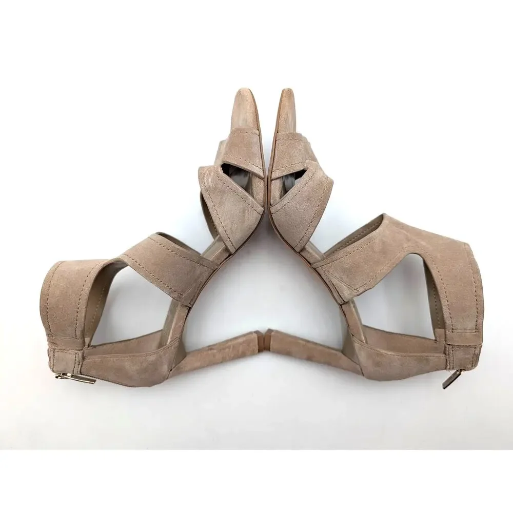 Vince Camuto Lyle Kitten Heel Sandal Back Zip Women's Natural Size US8.5M EU39.5